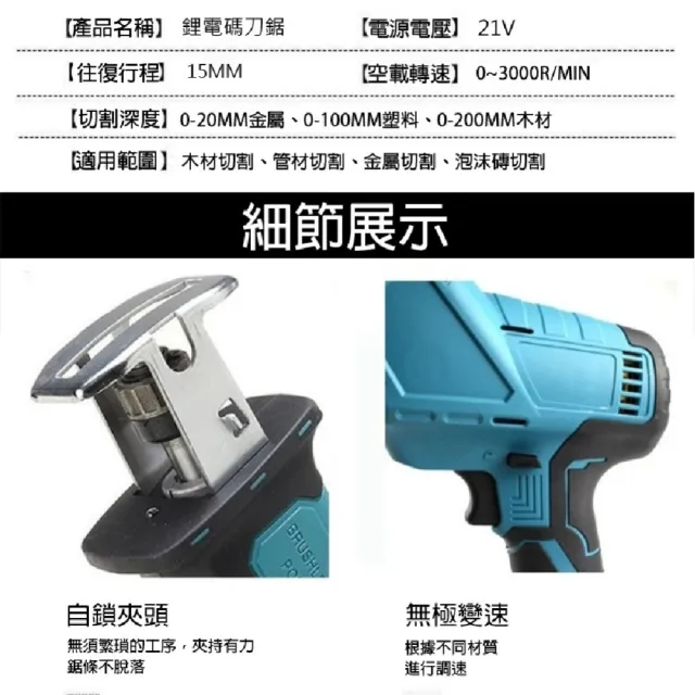 【Komori 森森機具】鋰電無刷馬刀鋸 2電1充 軍刀鋸 交換禮物(木工工具 往復鋸)