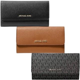 【Michael Kors】JET SET TRAVEL 多卡三折防刮中長夾-多色可選(mk 黑色 黑灰 咖啡 女夾 女長夾 女皮夾)