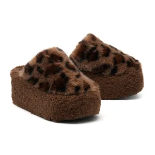 【MELROSE】美樂斯 可愛時髦感豹紋毛毛厚底穆勒拖鞋(咖)
