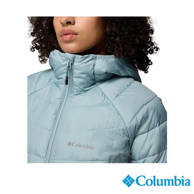 【Columbia 哥倫比亞】女款-保暖防潑填充長版連帽外套-Powder Lite™-薄暮藍(UWR95750DE/JF)