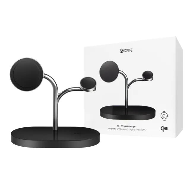 【Samsung 三星】原廠 3 合 1 無線充電器 - 內含 45W快充+雙Type C線(GP-PWU024)