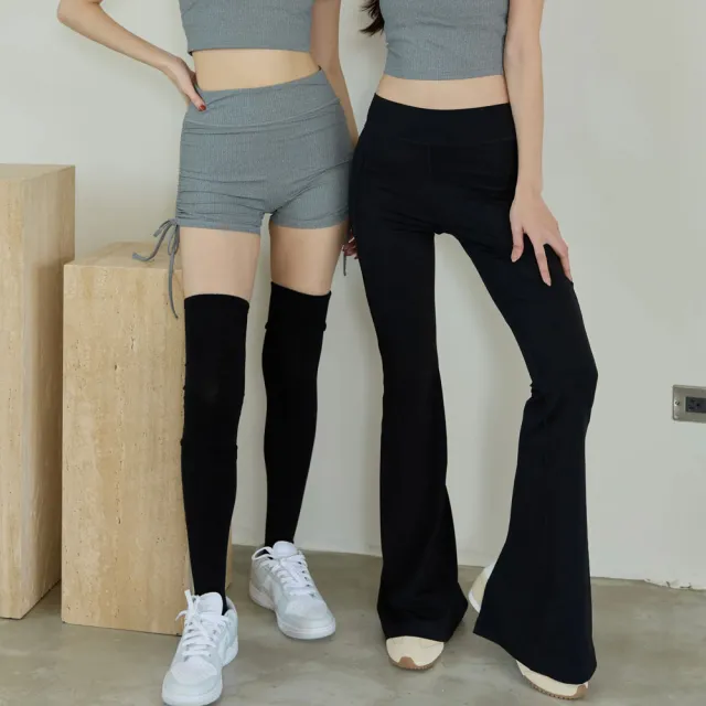 【SeasonsBikini】加長款顯瘦收腹黑色喇叭瑜珈褲心機褲-B1029