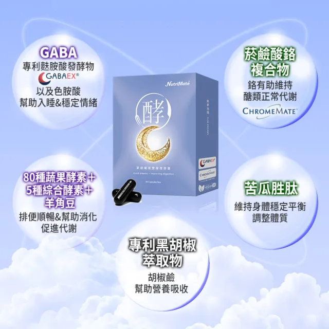 【Nutrimate 你滋美得】夢遊孅境雙酵夜膠囊4入組(GABA、蔬果酵素、胡椒鹼、全素)
