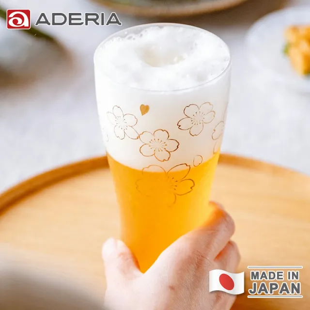 【ADERIA】日本製 金彩櫻花啤酒杯對杯組(310ml)