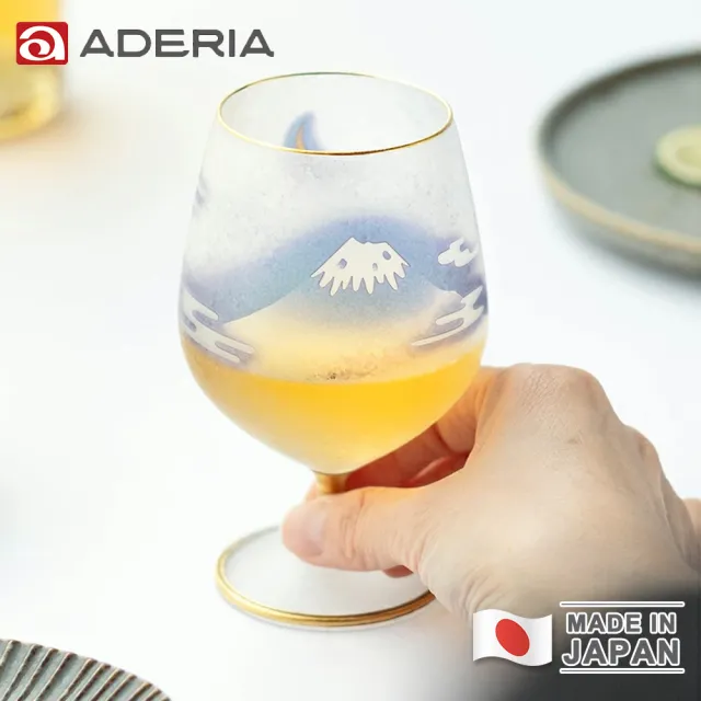 【ADERIA】日本製 富士月兔圖金邊高腳玻璃杯/酒杯(210ml)