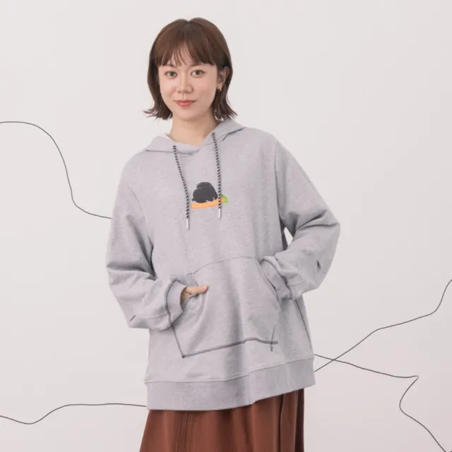 【MOSS CLUB】滑板兔刺繡配色爬網休閒帽T(綠 灰)
