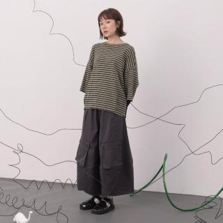 【MOSS CLUB】立體工裝大口袋層次感開衩闊腿八分寬褲(咖 灰)