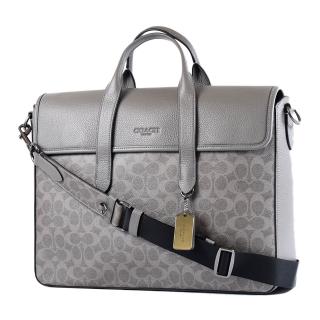【COACH】男款 防刮磁吸翻蓋手提/斜背二用公事包-炭灰