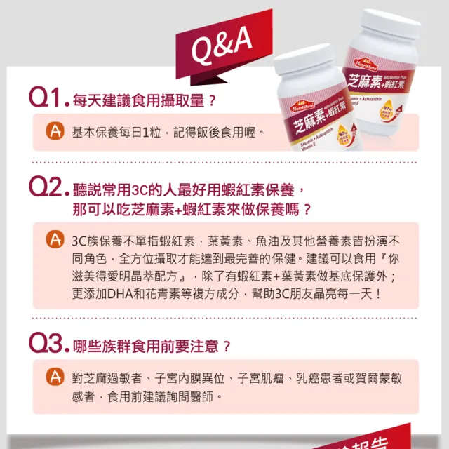 【Nutrimate 你滋美得】芝麻素+蝦紅素6入組(共180顆)