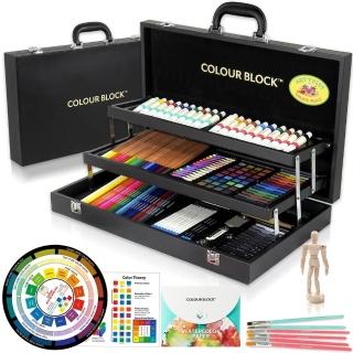 【COLOUR BLOCK】181件12種媒材繪畫套組 皮革畫具盒(水彩 壓克力 色鉛筆 粉彩 美術工具箱 小學生禮物)