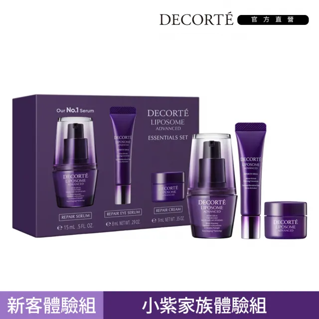 【DECORTE 黛珂】超微導全能修護體驗組(小紫瓶15mL+亮眼精粹8mL+修護霜9mL)