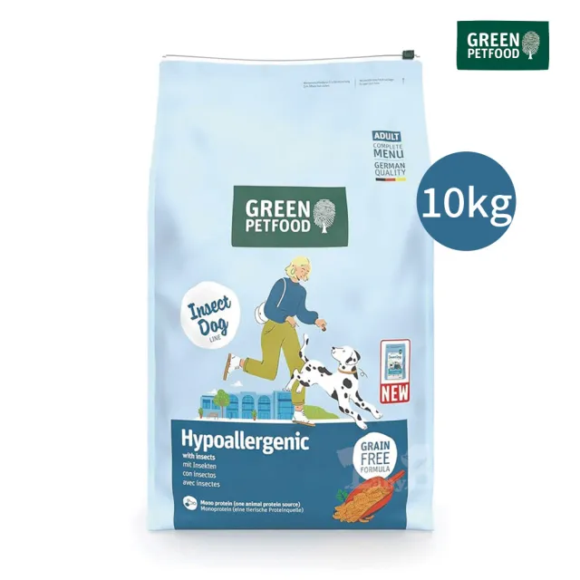 【Green Petfood 德國綠自然】昆蟲蛋白 無穀低敏成犬飼料 10KG(皮膚毛髮健康 狗飼料 乾糧 綠色食品)