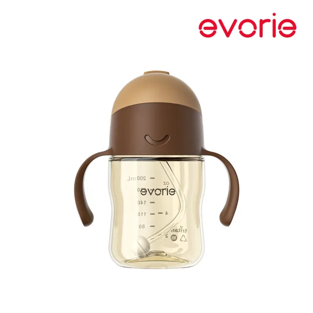 【Evorie】Tritan滑蓋學習吸管水杯防漏200mL(微笑水杯 練習水杯 練習喝水 寶寶水杯)