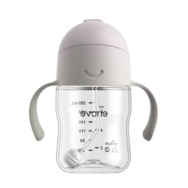 【Evorie】Tritan滑蓋學習吸管水杯防漏200mL(微笑水杯 練習水杯 練習喝水 寶寶水杯)