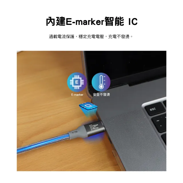 【PX 大通】2入組240w瓦充電線iphone三星蘋果筆電手機GEN 2平板Type C to C快充線 充電頭(ECC3X-G1)