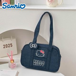 【SANRIO 三麗鷗】凱蒂貓牛仔刺繡單肩包托特包(Hello Kitty)