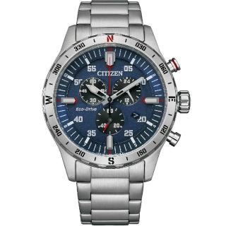 【CITIZEN 星辰】Chronograph 聖誕推薦 三眼光動能腕錶 藍(AT2520-89L)父親節 禮物 推薦
