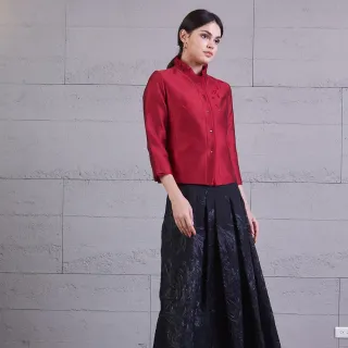 【NADIA LIN 林臣英】繡花蕾絲拼接領修身短外套上衣(外套上衣)