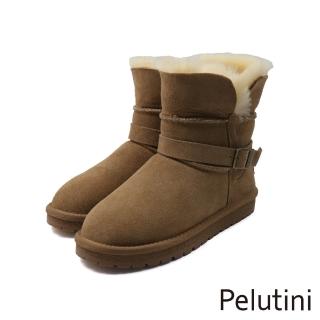 【Pelutini】麂皮造型內絨毛保暖中筒軟毛雪靴 棕色(OR537110W-BRS)