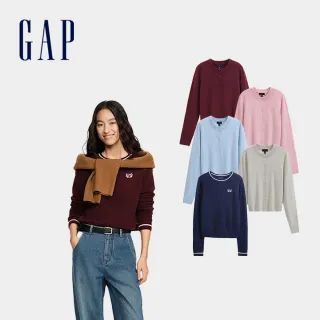 【GAP】女裝 Logo刺繡圓領長袖針織衫/外套-多款任選(826967&820746)