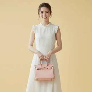 【A&L 老工匠】真皮TOGO頭層牛皮荔枝紋柏金包/斜背包25cm(真皮包包 水晶粉)