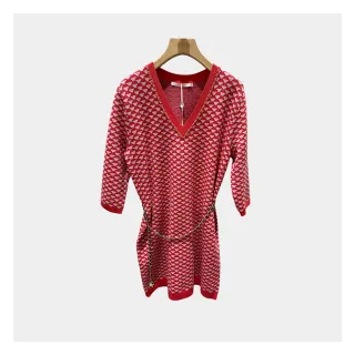 【JESSICA】出清品 羊毛幾何圖V領七分袖長款針織衫235508