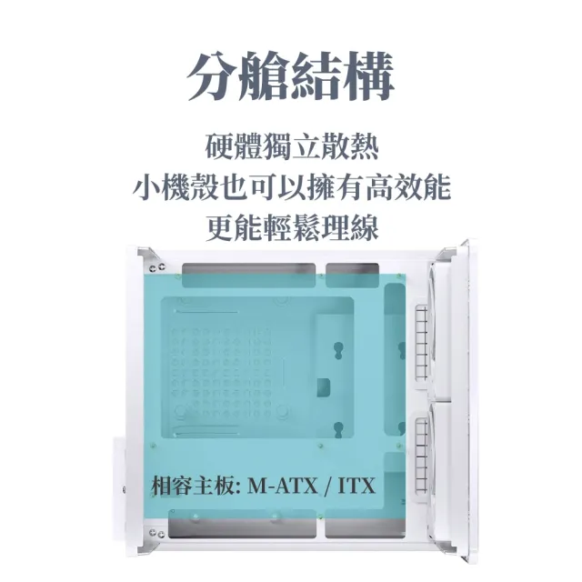 【JONSBO 喬思伯】V12 雙曲環景臥式機殼 黑/白(MATX/分艙橫躺/內建2無限鏡風扇/胡桃實木)