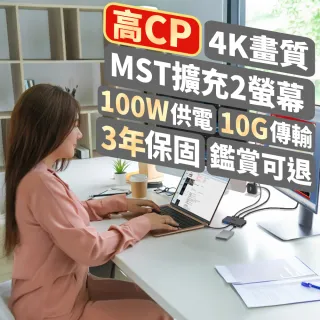 【PX 大通-】MST Type C hub集線器 Hub擴充 4K 100w瓦 雙螢幕 2螢幕(CX4-10M2)