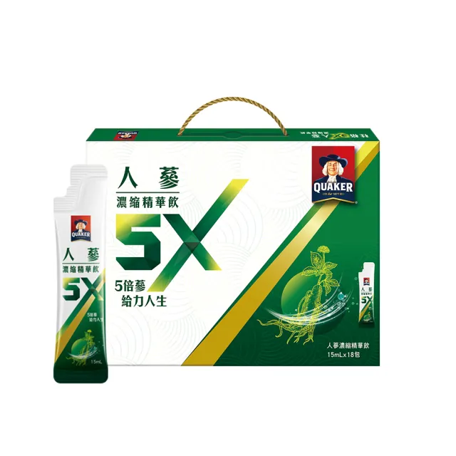 【QUAKER 桂格】5X 人蔘濃縮精華飲禮盒15ml×18入×1盒(共18入 送禮推薦)