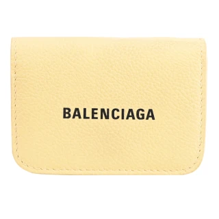 【Balenciaga 巴黎世家】經典烙印LOGO牛皮三折雙面零錢小短夾(淡黃)