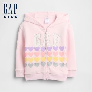 【GAP】女幼童裝 Logo刺繡印花連帽外套-淡粉色(837965)