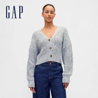 【GAP】女裝 V領針織外套-藍色(865692)