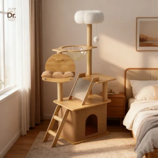 【銘利萊】貓爬架 貓樹一體 大型木質貓架房子 抓柱太空艙 貓架子(Y21栗子棕65*44*24)