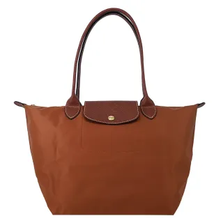 【LONGCHAMP】LE PLIAGE系列長把再生尼龍摺疊水餃包(中/白蘭地酒)