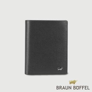 【BRAUN BUFFEL 德國小金牛】波索-A 12卡直立中夾-黑色/藍色(BF519-359-BK/NY) 錢包送禮推薦