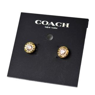 【COACH】圓型LOGO水鑽針式耳環-金色