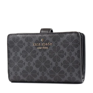 【KATE SPADE】Flower 防刮皮革釦式中夾-黑色