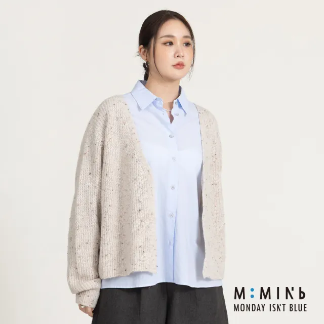 【M：MINb】繽紛織線開襟綁帶毛衣外套(淺卡其/中大尺碼女裝/XL女裝/女裝/大尺碼裙/針織上衣/針織外套)