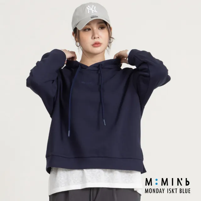 【M:MINb】not today繡花開衩連帽大學T(深藍/中大尺碼女裝/XL女裝/女裝/大尺碼上衣/大尺碼帽T)
