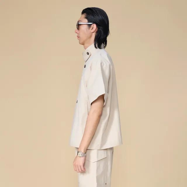 【ARVOpm】男女同款 短版淺卡其短袖風衣造型外套00122505103(限時6折)