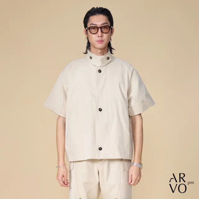 【ARVOpm】男女同款 短版淺卡其短袖風衣造型外套00122505103(限時6折)