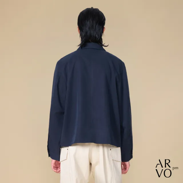 【ARVOpm】男女同款 撞色金屬扣藏青短版夾克/教練外套00122504104(限時6折)