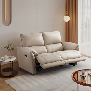 【Cheers】頭等艙 頭層牛皮 雙人零靠牆電動沙發組附USB 30328 棉白色