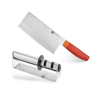 【ZWILLING 德國雙人】Now S中式片刀/廚刀18cm+磨刀器(德國雙人牌集團官方直營)