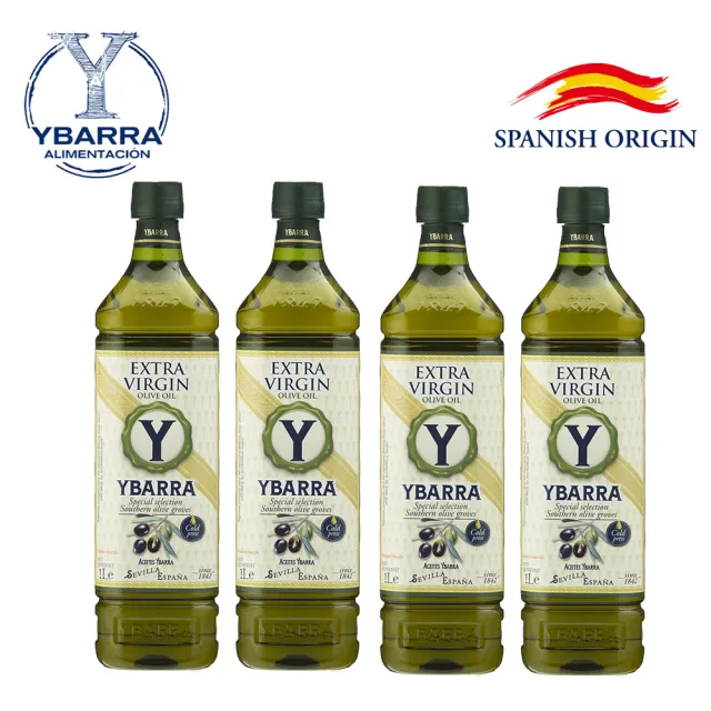 【YBARRA】100%特級冷壓初榨橄欖油1000mlx4入 (雙10限定/PET食品級裝/西班牙原裝進口)
