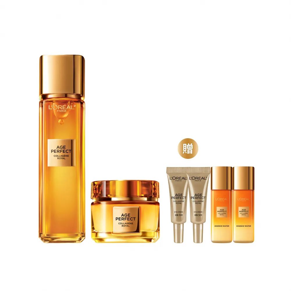 【L’OREAL Paris 巴黎萊雅】金致臻顏花蜜奢養膠原經典組(乳霜60ml+精華露130ml)