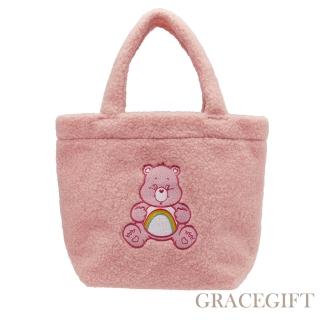 【Grace Gift】Care Bears-樂觀小熊泰迪毛毛手提肩背托特包(粉紅)
