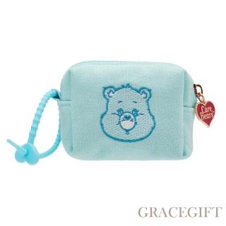 【Grace Gift】Care Bears-晚安小熊電繡格紋吊飾零錢包(淺藍)