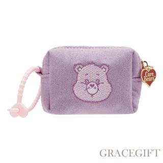 【Grace Gift】Care Bears-分享小熊電繡格紋吊飾零錢包(紫)