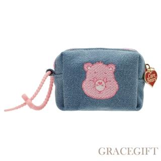 【Grace Gift】Care Bears-樂觀小熊電繡格紋吊飾零錢包(深藍)
